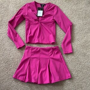 Flowers by Zoe Hot Pink Twist-Front Crop Top & Pleated Skater Skirt Set